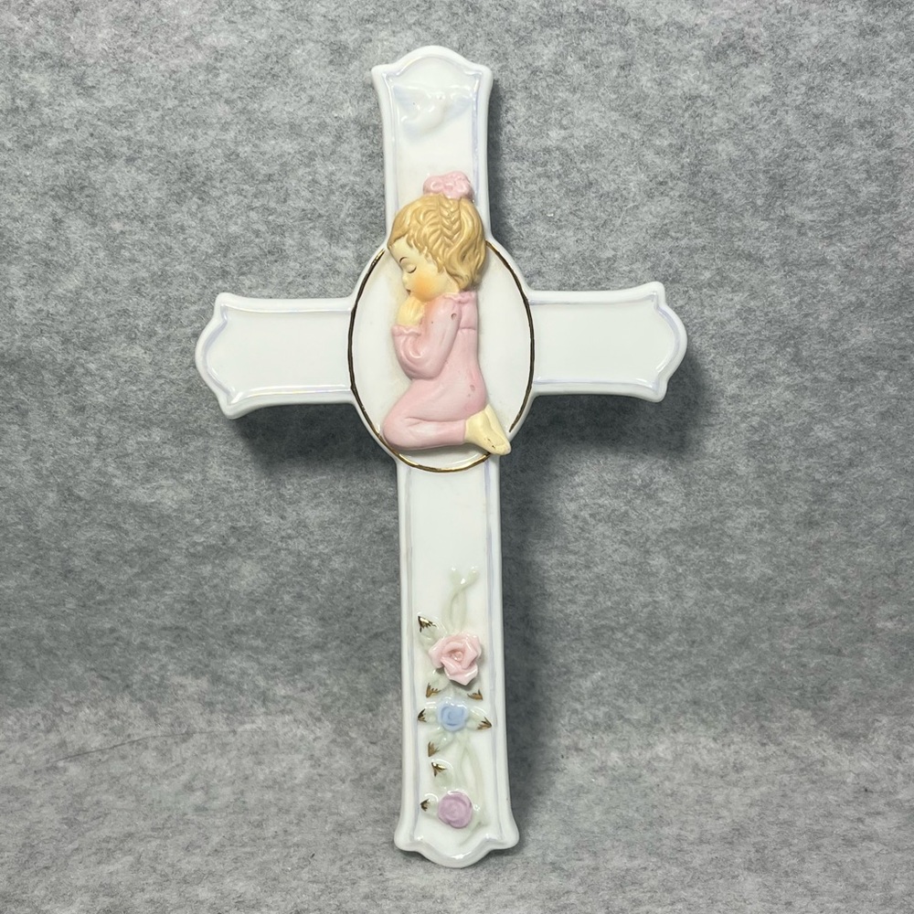 Vintage‎ Porcelain Hanging Cross FAITHFUL TREASURES BY DEVON 1998 Little Girl